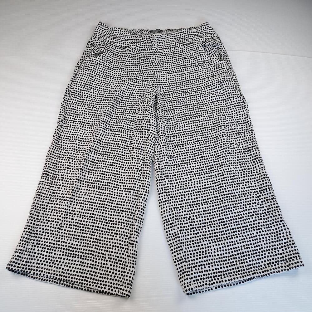 Habitat Pants Womens Large White Polka Dot Wide Leg Crop Pull On Lagenlook